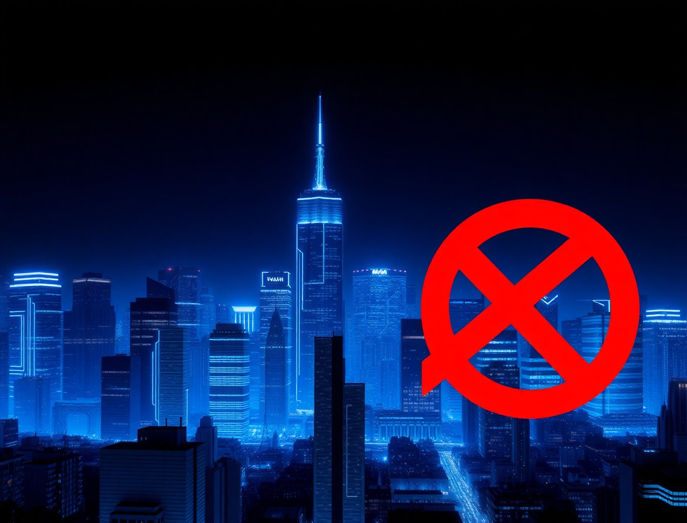 Digital landscape with app ban symbol